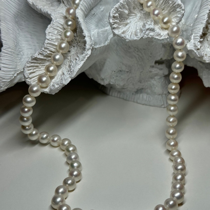 14K White Gold Clasp Fresh Water Pearl Necklace 18 Inch