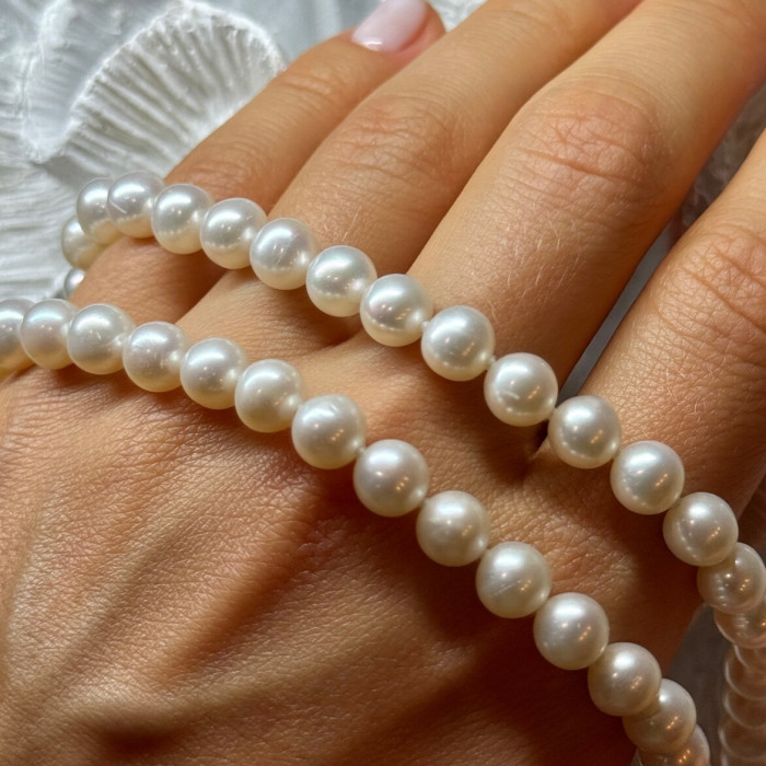 14K White Gold Clasp Fresh Water Pearl Necklace 18 Inch