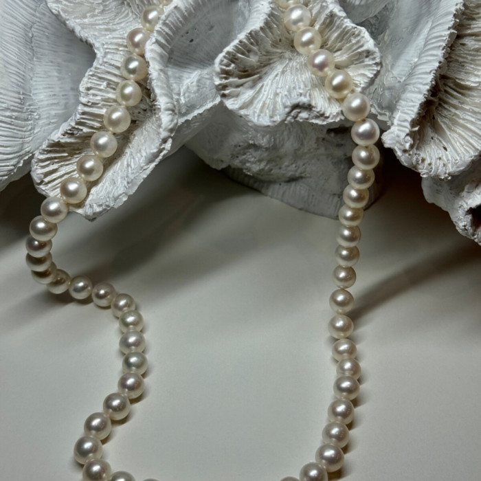 14K White Gold Clasp Fresh Water Pearl Necklace 18 Inch