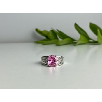 925 Sterling Silver Pink & White CZ Ring Size 8