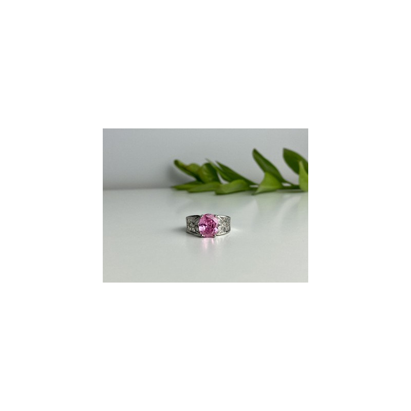 925 Sterling Silver Pink & White CZ Ring Size 8