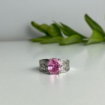 925 Sterling Silver Pink & White CZ Ring Size 8