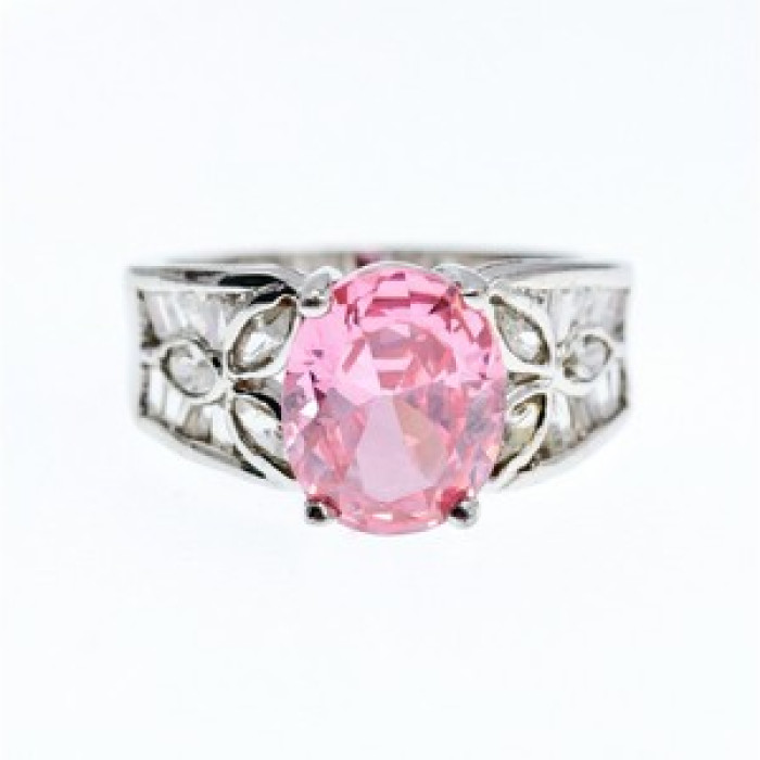 925 Sterling Silver Pink & White CZ Ring Size 8