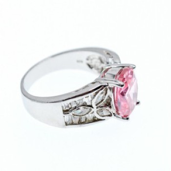 925 Sterling Silver Pink & White CZ Ring Size 8