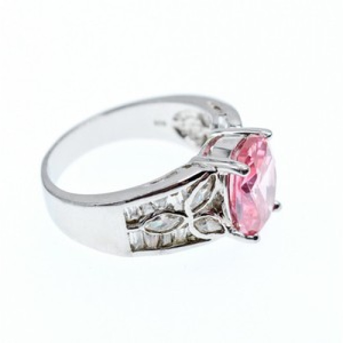 925 Sterling Silver Pink & White CZ Ring Size 8