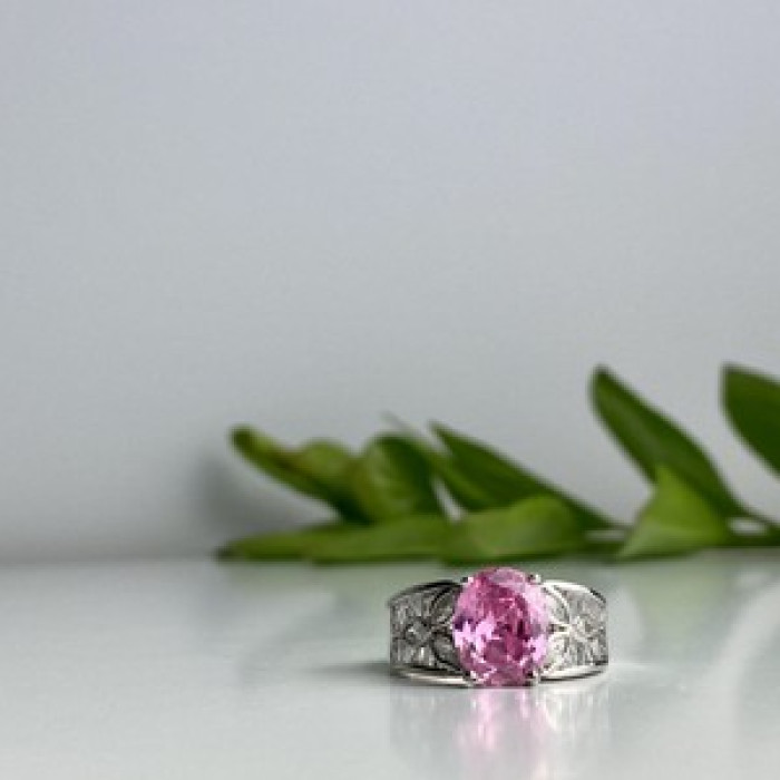 925 Sterling Silver Pink & White CZ Ring Size 8