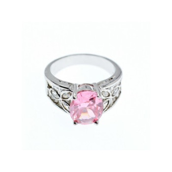 925 Sterling Silver Pink & White CZ Ring Size 8