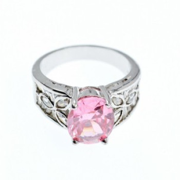 925 Sterling Silver Pink & White CZ Ring Size 8