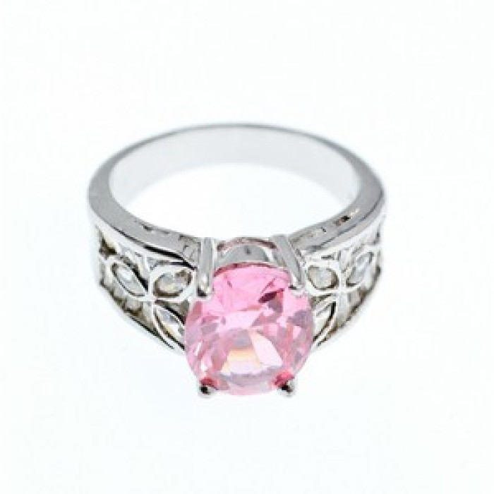 925 Sterling Silver Pink & White CZ Ring Size 8
