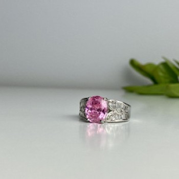 925 Sterling Silver Pink & White CZ Ring Size 8