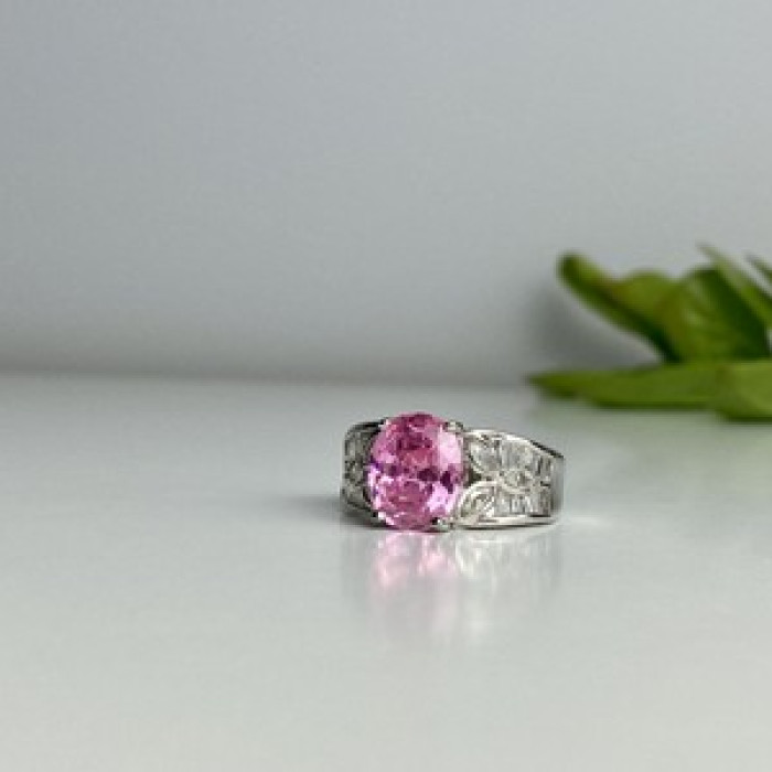 925 Sterling Silver Pink & White CZ Ring Size 8