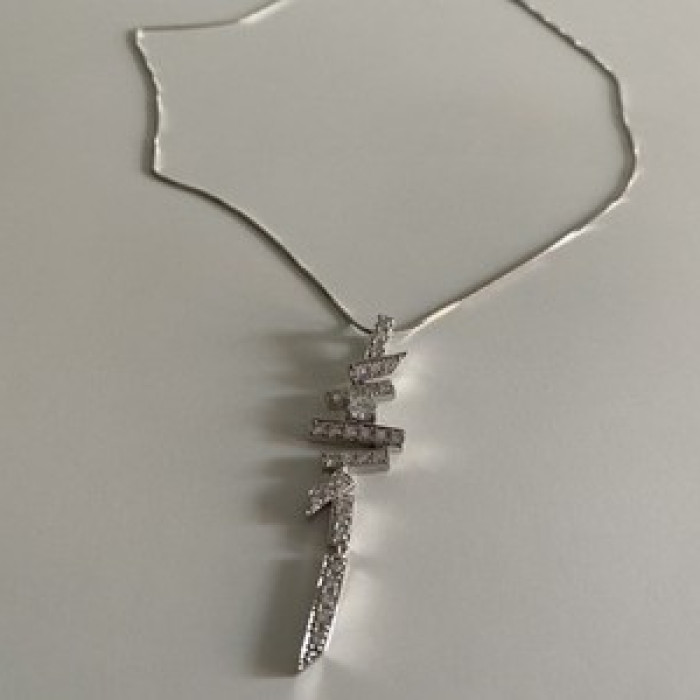 925 Sterling Silver CZ Chain With Pendant Italy