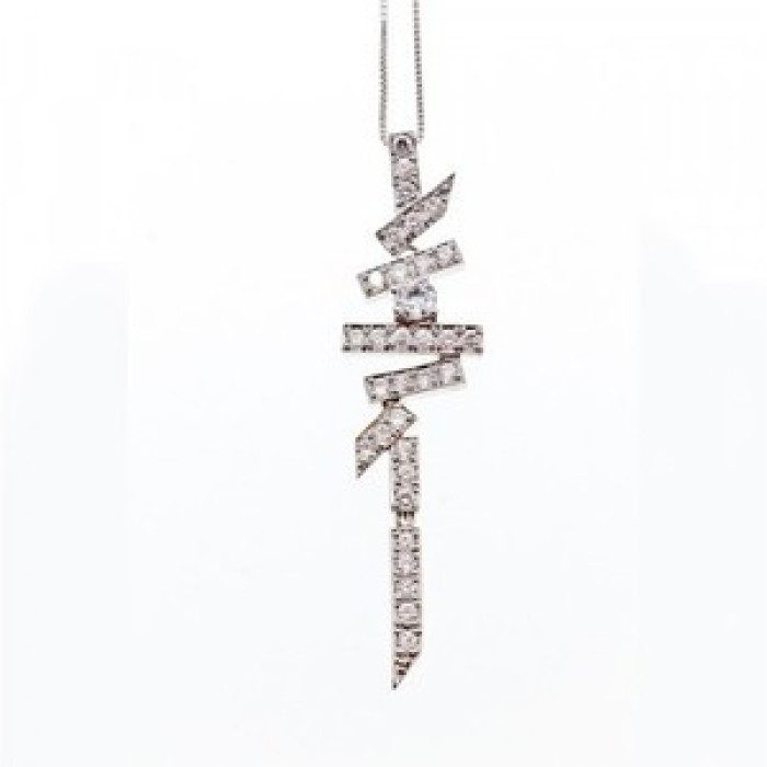 925 Sterling Silver CZ Chain With Pendant Italy
