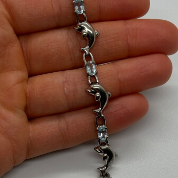 925 Sterling Silver Topaz Dolphin Bracelet