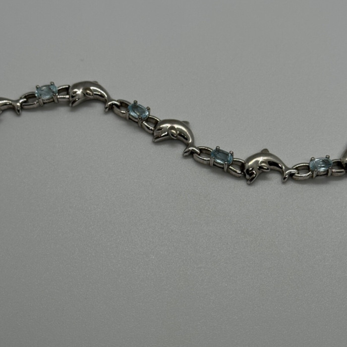 925 Sterling Silver Topaz Dolphin Bracelet