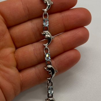 925 Sterling Silver Topaz Dolphin Bracelet