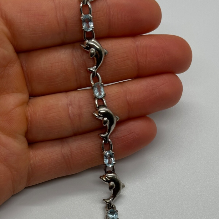925 Sterling Silver Topaz Dolphin Bracelet