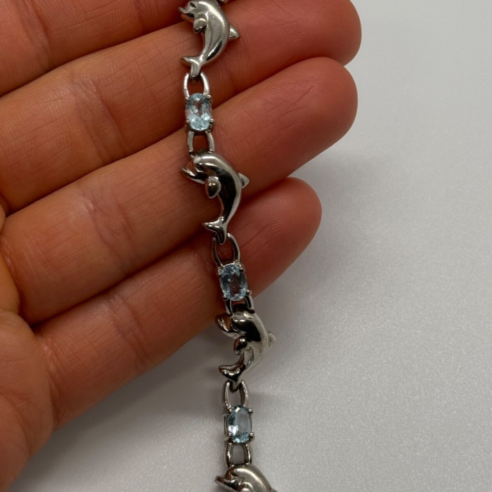 925 Sterling Silver Topaz Dolphin Bracelet
