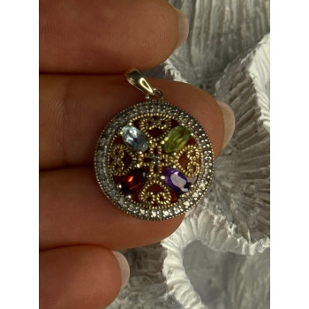925 Sterling Silver Gold Plated Topaz Peridot Garnet Amethyst Pendant