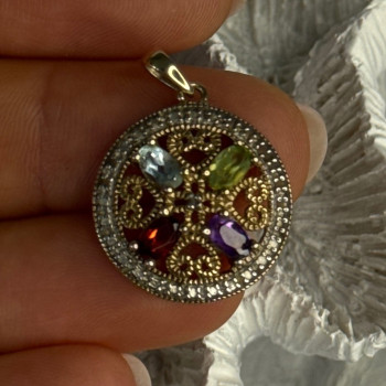 925 Sterling Silver Gold Plated Topaz Peridot Garnet Amethyst Pendant