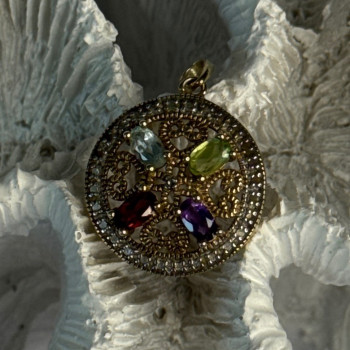 925 Sterling Silver Gold Plated Topaz Peridot Garnet Amethyst Pendant