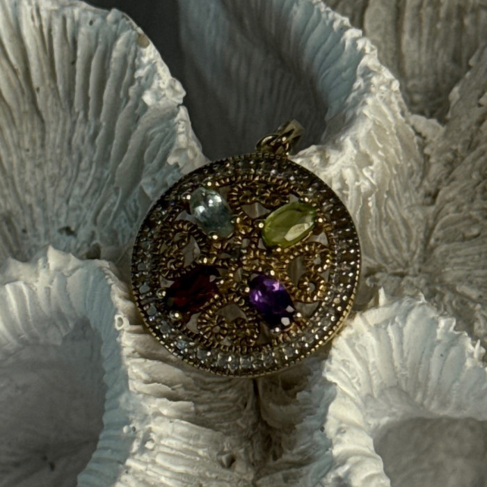 925 Sterling Silver Gold Plated Topaz Peridot Garnet Amethyst Pendant