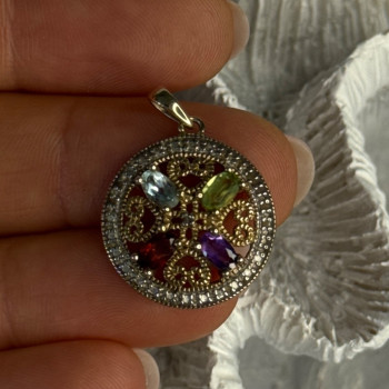 925 Sterling Silver Gold Plated Topaz Peridot Garnet Amethyst Pendant