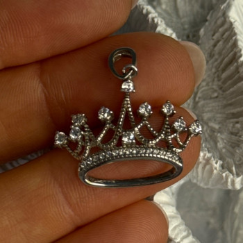 925 Sterling Silver Crown Diamonds Pendant Length 1 Inch