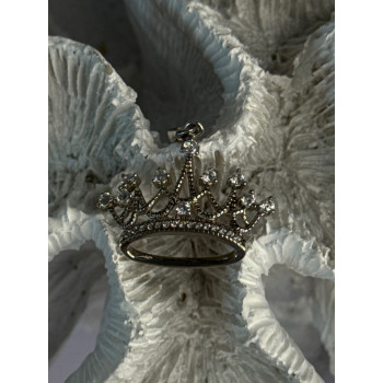 925 Sterling Silver Crown Diamonds Pendant Length 1 Inch