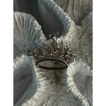925 Sterling Silver Crown Diamonds Pendant Length 1 Inch