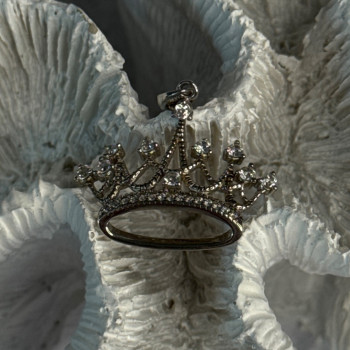 925 Sterling Silver Crown Diamonds Pendant Length 1 Inch