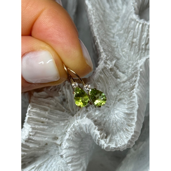 10K YELLOW GOLD PERIDOT & DIAMOND EARRINGS LENGHT 0.7 Inch