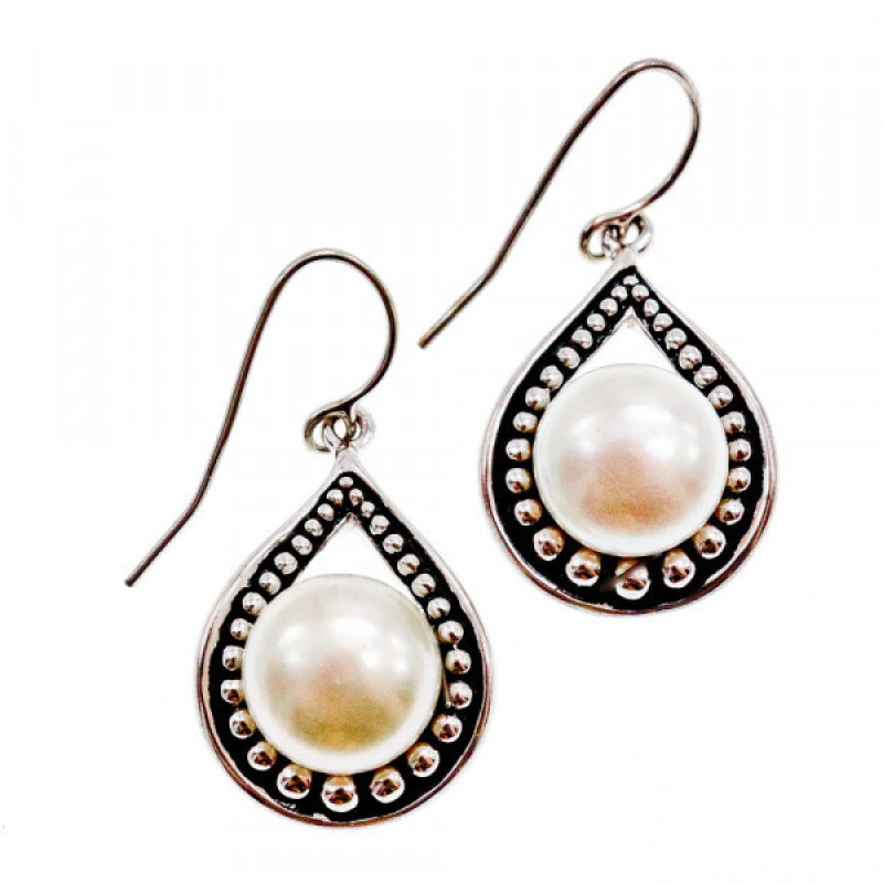 Vintage 925 Sterling Silver Pearls Earrings