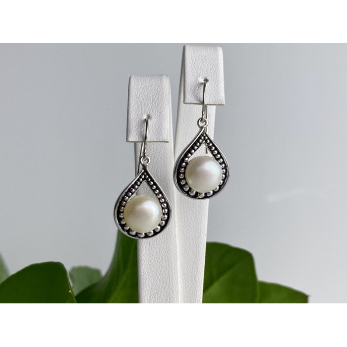 Vintage 925 Sterling Silver Pearls Earrings
