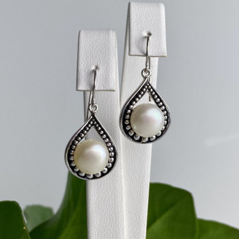Vintage 925 Sterling Silver Pearls Earrings