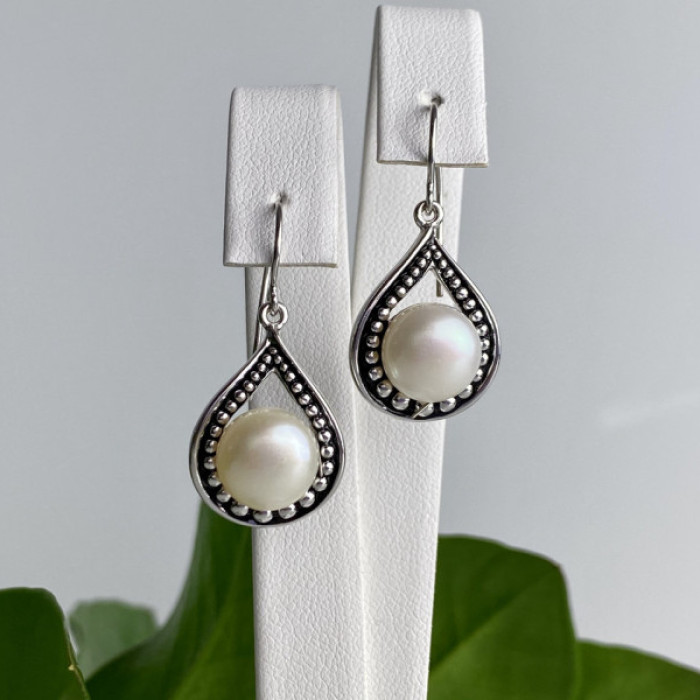Vintage 925 Sterling Silver Pearls Earrings