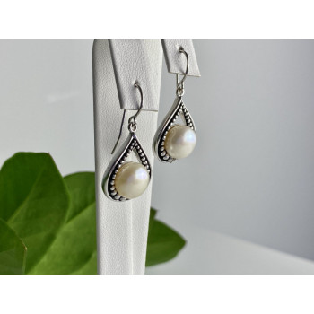 Vintage 925 Sterling Silver Pearls Earrings