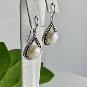 Vintage 925 Sterling Silver Pearls Earrings
