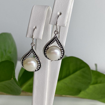Vintage 925 Sterling Silver Pearls Earrings