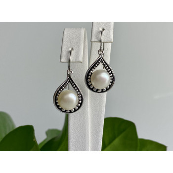 Vintage 925 Sterling Silver Pearls Earrings