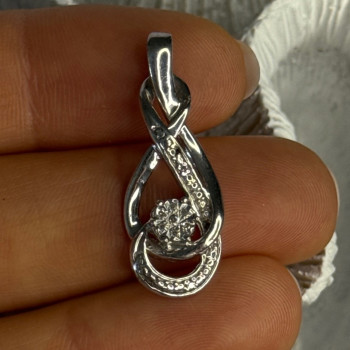 Elegant 925 Sterling Silver Diamonds Pendant Length 1.10 Inch
