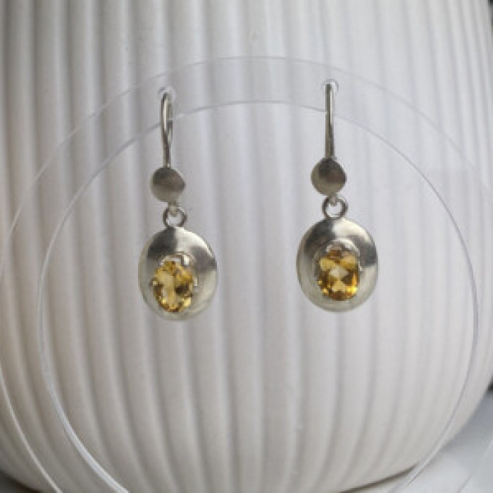 925 Sterling Silver Yellow Tourmaline Earrings