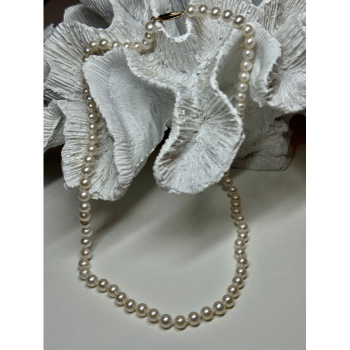 14K YELLOW GOLD CLAPS FRESH WATER PEARL NECKLACE 18 Inch