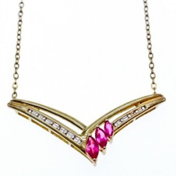 925 Sterling Silver Gold Plated Pink Topaz & Diamonds Necklace