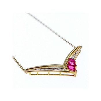 925 Sterling Silver Gold Plated Pink Topaz & Diamonds Necklace