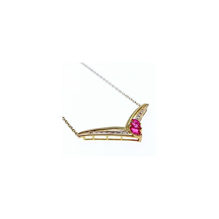 925 Sterling Silver Gold Plated Pink Topaz & Diamonds Necklace