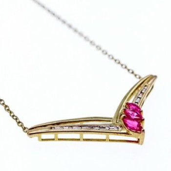 925 Sterling Silver Gold Plated Pink Topaz & Diamonds Necklace