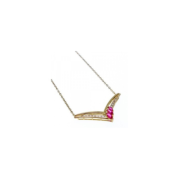 925 Sterling Silver Gold Plated Pink Topaz & Diamonds Necklace