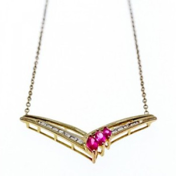 925 Sterling Silver Gold Plated Pink Topaz & Diamonds Necklace