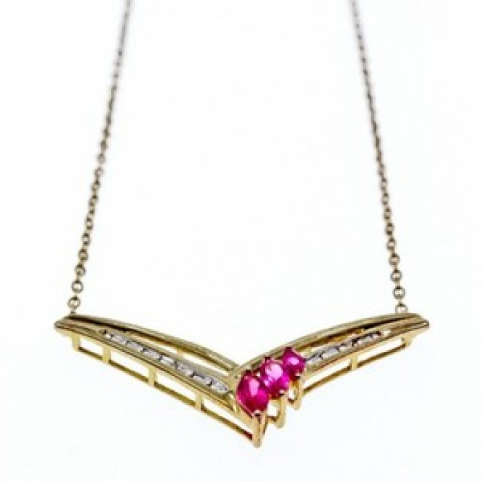 925 Sterling Silver Gold Plated Pink Topaz & Diamonds Necklace